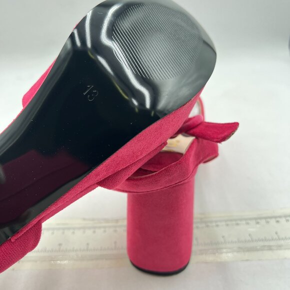 FSJ Hot Pink Peep Toe Chunky High Heels Platform Sandals Ankle Strap Suede Shoes - Picture 6 of 8